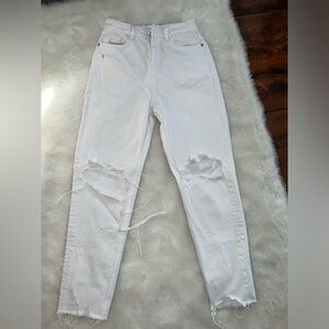 Zara Women's White Distressed Jeans